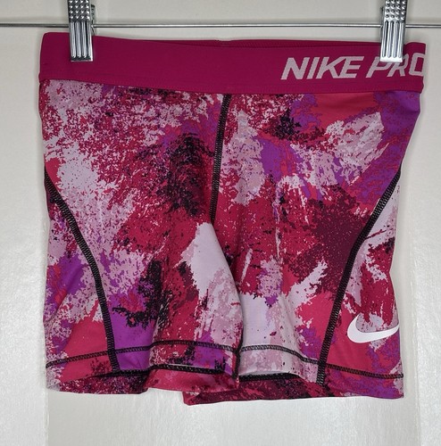 Nike Pro Girls Medium M Athletic running shorts Pink Purple Fitted Elastic Waist