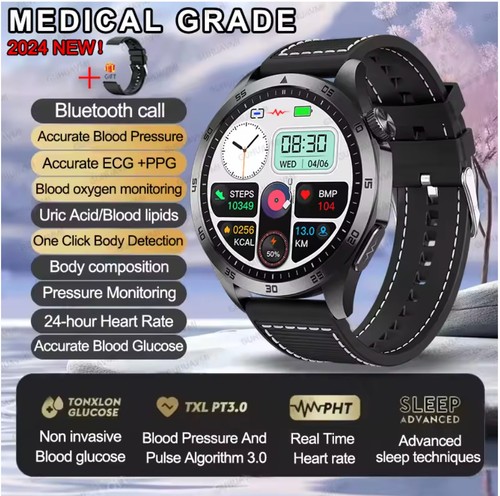 glucose heart blood pressure sos call oxygen sugar senior health smart watch1 B! - Afbeelding 3 van 32