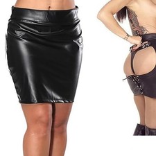 Black Leather Hollow Out Open Butt Short Skirt Bondage Underwear Seductive