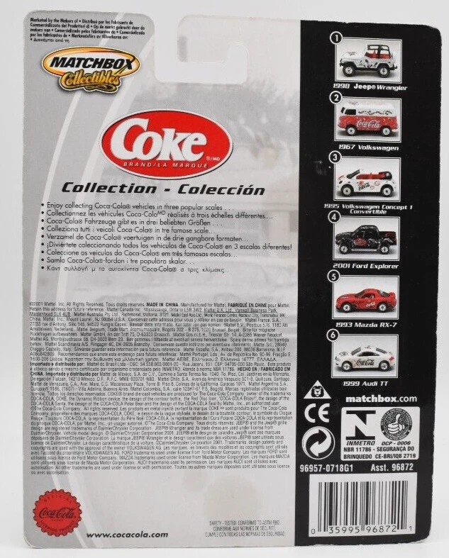 Matchbox Superfast Coca Cola VW Volkswagen Beetle Concept 1 bianco. Blister Card - Immagine 2 di 2