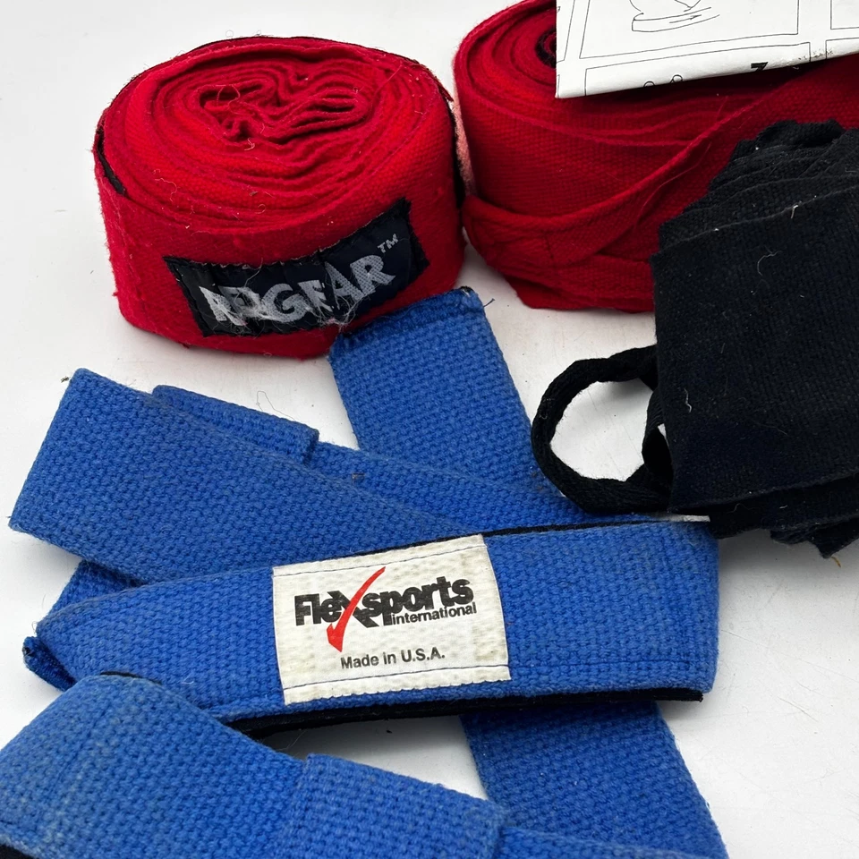Rival and Flexsports Boxing Hand Wraps Lot Red Black Blue Vintage Made in USA - Image 2 of 3