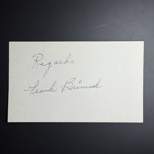 Frank Brimsek Signed Index Card JSA LOA