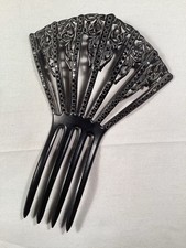 Vintage Art Deco Black Celluloid Mourning Rhinestone Hair comb Antique 4 Prong