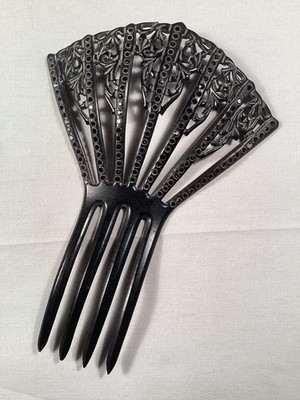 Vintage Art Deco Black Celluloid Mourning Rhinestone Hair  display picture 3