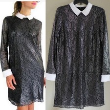 MICHAEL KORS $250 Size 8 Long Sleeve Metallic Lace Contrast Collar Shift Dress