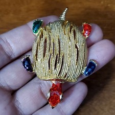 Turtle Brooch Enamel Openwork Gold Tone Reptile Figural Vtg Unsigned 2.25"