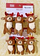 ZippyPaws 6-Pack Holiday MINIZ REINDEER Squeaky Dog Pet Toy New -FREE SHIPPING-