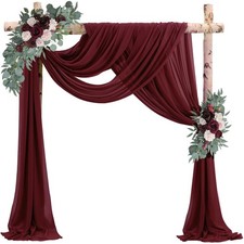 2 PCS Burgundy Wedding Arch Draping Fabric Chiffon Backdrop 28 Inch x 20FT