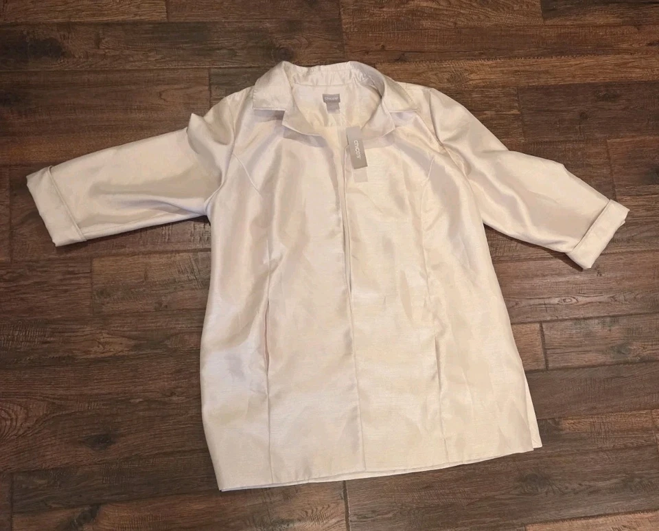 Chico's Subtle Shine Topper Long Sleeve Jacket Natural Cream Size 2 NWT 12/14. - Image 4 of 4