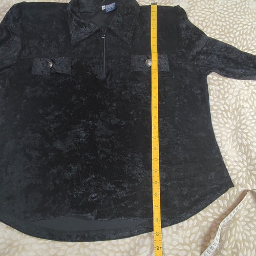 Genny Collection Vintage Womens Black Velvet Top Half Zip Ornate Button Detail - Picture 10 of 17