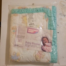 NOS VTG Baby Nursery Crib Comforter Bunnies And Bears With Ruffle Granny Cottage