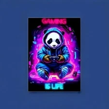 Canvas Print Wall Art Poster Panda Gaming Height 45cm X Width 30cm Unframed
