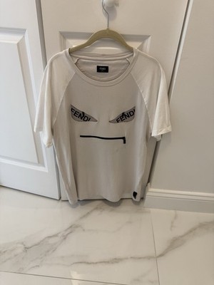 Fendi Roma T Shirt Men's XL Off White Gray Monster Eyes Zip Pocket