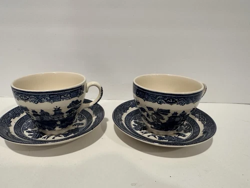 Blue Willow Coffee Tea Cups w/saucers Porcelain Johnson Bros. England 1883