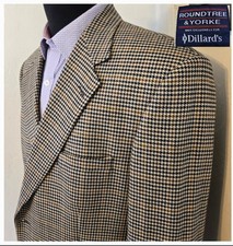 VTG Roundtree Yorke Tweed Blazer Men 44L Sport Coat Houndstooth Wool Jacket