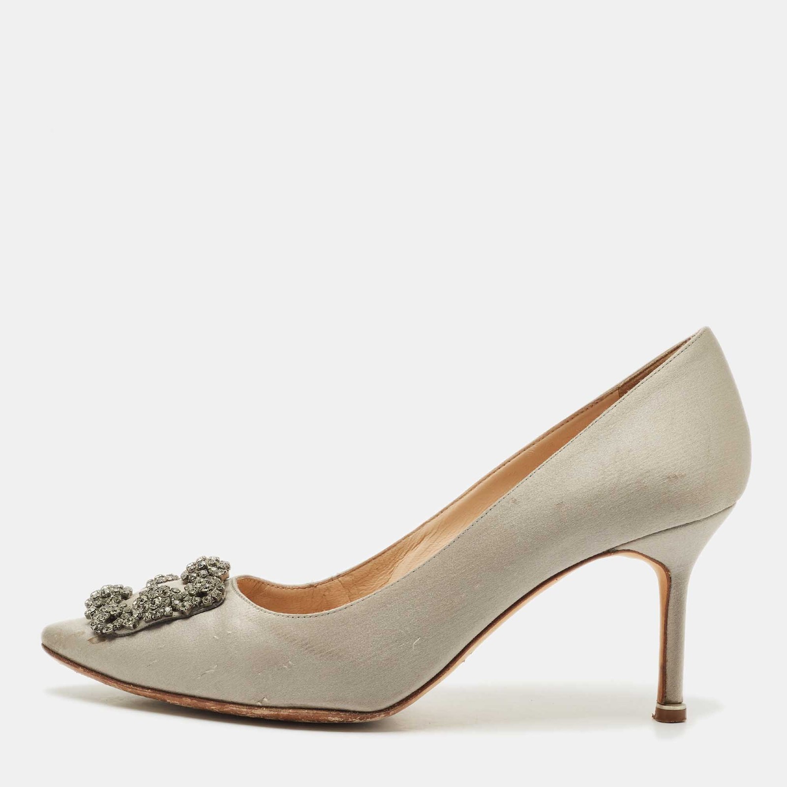 Manolo Blahnik Grey Satin Hangisi Pumps Size 40