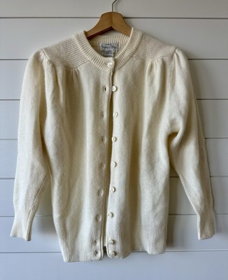 Vintage Lambswool Angora Rabbit Hair Cardigan Cream Ivory Button Front Hong Kong