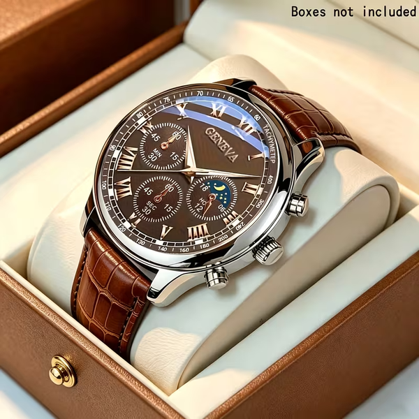 Reloj de lujo para hombre con correa de piel sintética, esfera redonda, casual de negocios, regalo 2