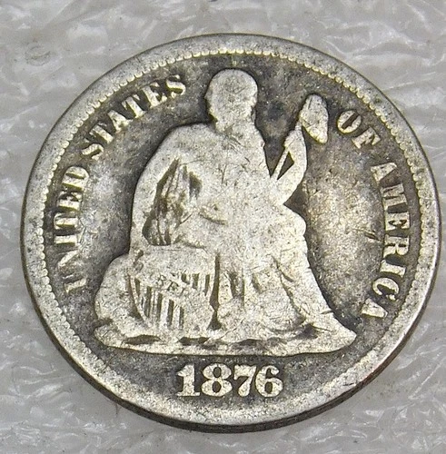 1876-CC Seated Liberty Dime VG Nice Original coin in saflip #AO14