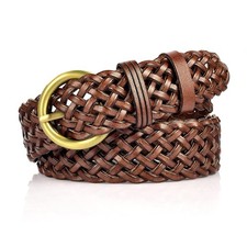 Women Leather Braided Belts for Dress 1.2 Inch Hand Made Soft Girls Woven Was...
