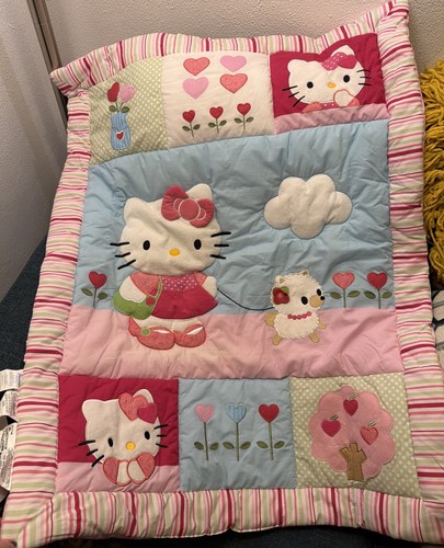 Hello Kitty Vintage Quilt Baby Blanket Comforter Y2K Embroidered~W2 Wall Art