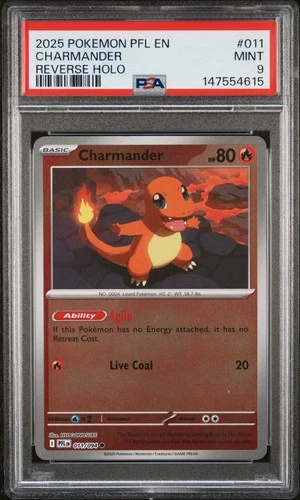 2025 POKEMON PFL EN-PHANTASMAL FLAMES REVERSE HOLO #011 CHARMANDER PSA 9