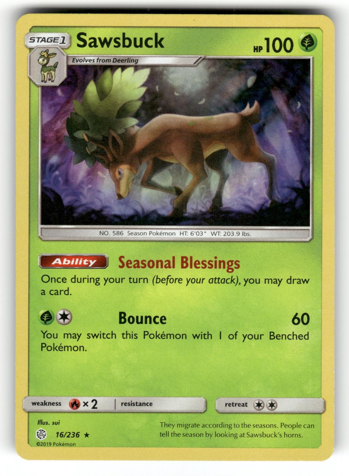 Sawsbuck LP 16/236 Cosmic Eclipse Pokemon Holo Rare