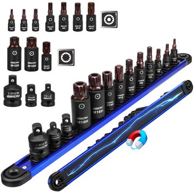 Triple-Square Spline Bit Socket Set: 13-Piece Set with Magnetic... 