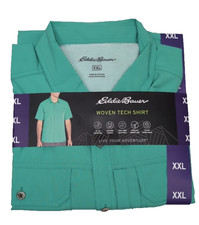 Eddie Bauer Men's Woven Short Sleeve Tech Shirt-Turquoise-Size XXL