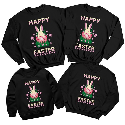 Family Bunny Peeking Egg Happy Easter Sweatshirt Jumper Holiday Matching #ED - Picture 13 of 27