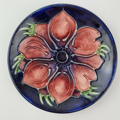 Vintage Moorcroft Pottery Pin Dish Coaster Decorated Anemone