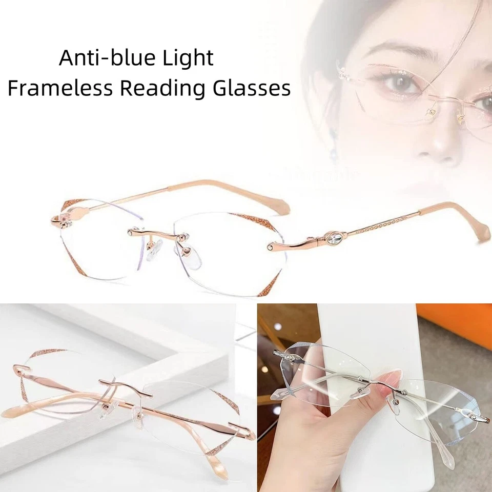 Gafas presbicias antiazules HD para mujer, gafas de lectura sin montura con luz antiazul Foto 2 de 4