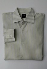 Hugo Boss Mens M Medium White Green Purple Striped Button Down Dress Shirt