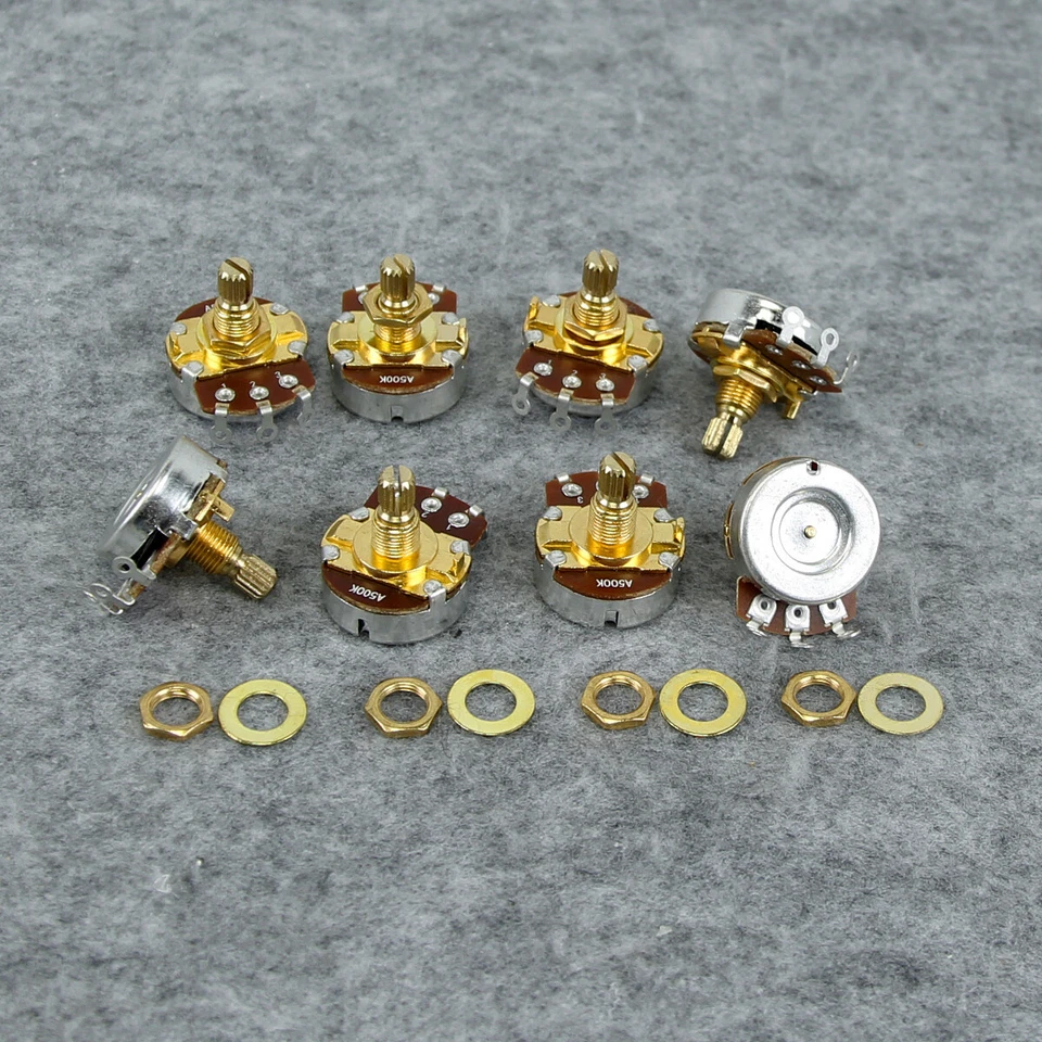 Fleer 8 Stück A500K Bassgitarre große Potentiometer Potis Audio Kupfer kurzer Schaft - Bild 3 von 4