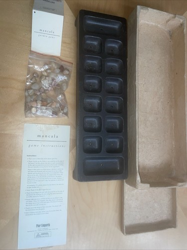 RARE! PIER 1 IMPORTS CAST IRON MANCALA STRATEGY GAME WITH STONES, INSTRUCTIONS - Picture 2 of 7