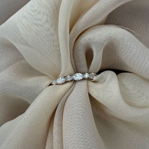 Bague de mariage diamant rond marquise cultivée en laboratoire or blanc 14 carats 0,50 ct - Photo 10 sur 12