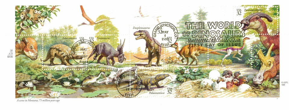 FDC # 3136 i-o World of Dinosaurs Pane of 7 ArtCraft Cover 1997 Large Format - Image 2 of 3