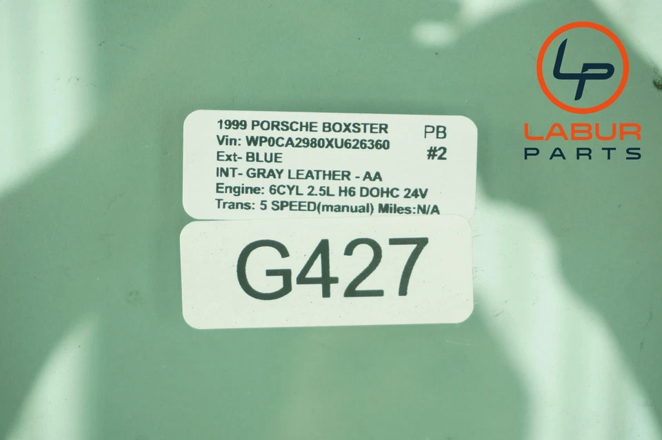 97-04 Porsche Boxster 986 996 Puerta delantera derecha pasajero lateral cristal G427 Foto 3 de 3