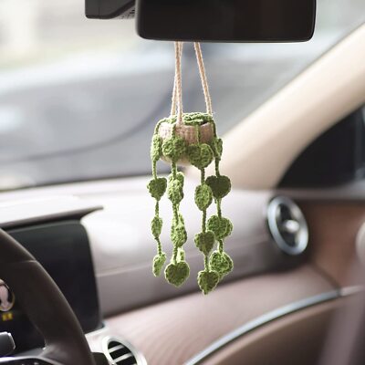 1*Car Plant Crochet Hanging Basket Cute Rearview Mirror Hanging Ornament  Decor | eBay