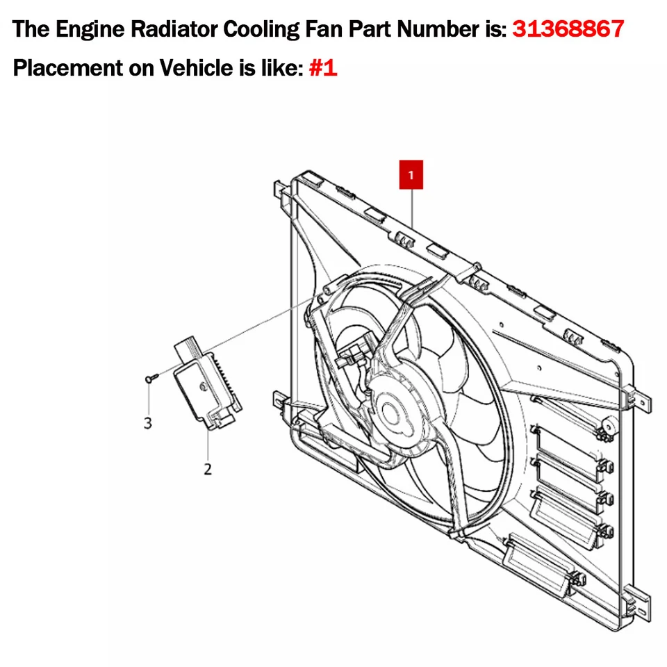 Engine Cooling Fan Assembly For Volvo S60 S80 XC60 XC70 2008-2017 Cross Country - Image 2 of 4