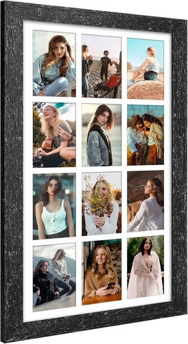 Contemporary 13x25 Black Wood Grain Collage Frame with Acrylic Cover for Photos - Picture 5 of 9