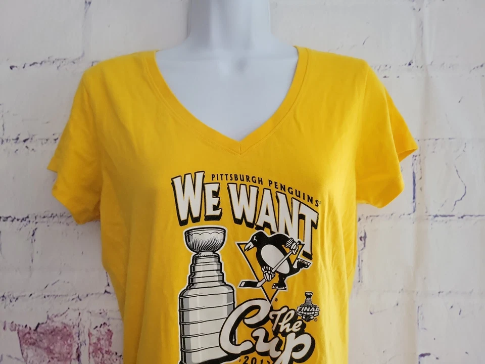 NHL Pittsburgh Penguins Mujer Camiseta Camiseta Mediana Mezcla Algodón Cuello en V Sh/Slv Foto 3 de 4