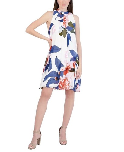 Signature By Robbie Bee Women's Blue Ruffle Fit & Flare Dress Petite Size PM