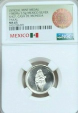 1980 MEXICO SILVER MEDAL 5.5G CASA DE MONEDA PAKAL NGC MS 65 RARITY TOP POP