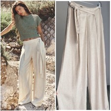 NWT Zara Wide Leg Linen Blend Pants Sand New XS S M XL