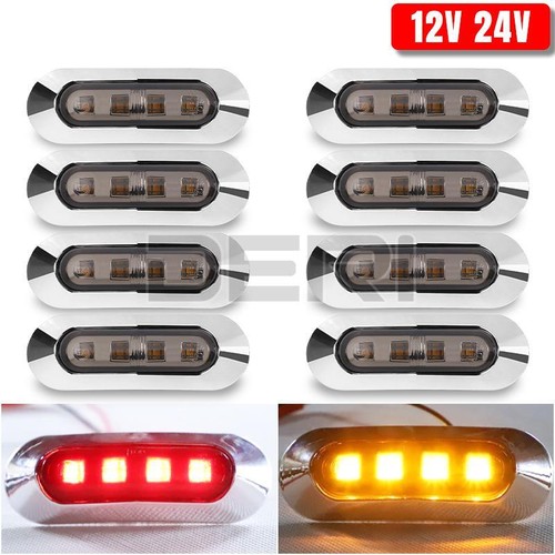 12-24V LED Side Marker Clearance Lights Chrome Trailer Truck RV Red Amber White - Picture 2 of 19