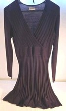 Calvin Klein V-Neck Faux Wrap Pleated Long Sleeve Sweater Dress Aubergine Med