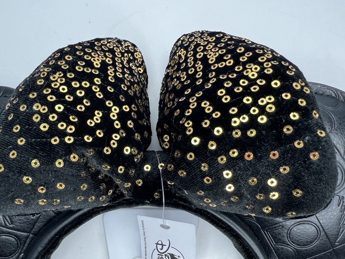 NWT Disney Parks WDW 50th Anniversary Black Gold Faux Leather Minnie Bow Ears Disney Parks Black Gold Polka Dot Bow Minnie Mouse Gold  main image 2