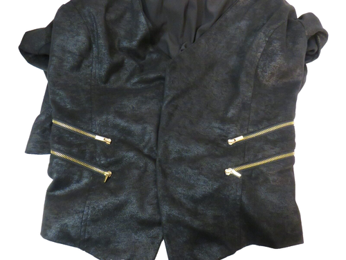Womens Cache Black Open Front Zipper Detail Suede Look Drape Lapel Jacket Size 4 - Picture 12 of 13