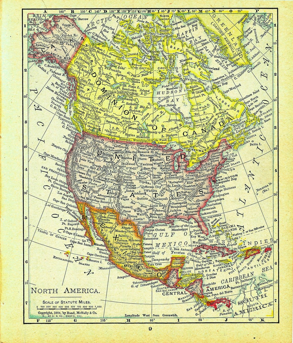 1910 Dollar Atlas Vintage Map Pages - North America map on one